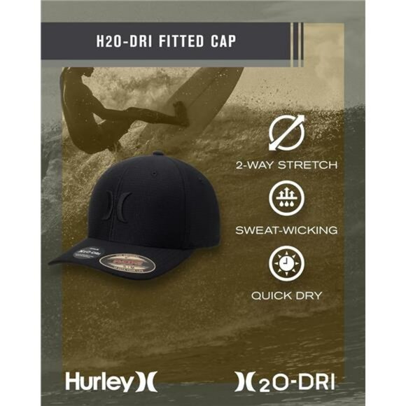 Mens fitted baseball cap curved bill lightweight breathable dri fit black hat - Picture 2 of 8